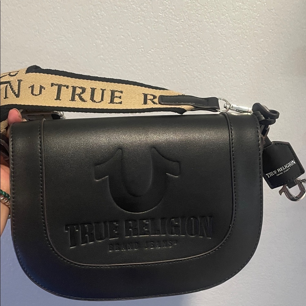 True Religion Black and Tan Crossbody Bag